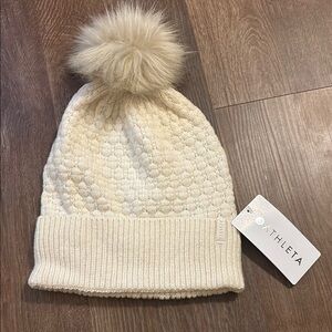 Athleta Cream Knit Beanie with Pom-Pom